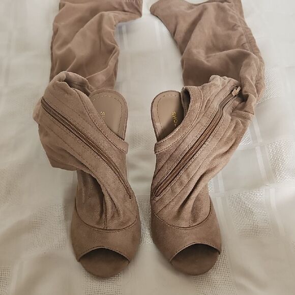 Shoe Republic LA Tan Over-the-Knee Boots with Stiletto Heel - Picture 4 of 16